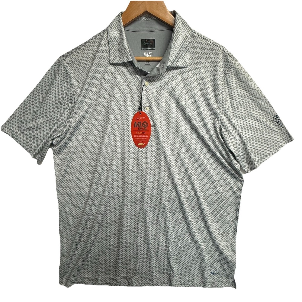 Greg Norman ML75 Polo Shirt L Gray Pattern‎ Solar XP Golf NWT Mens